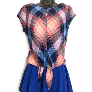 Great Northwest Lined Plaid Front-Tie Top